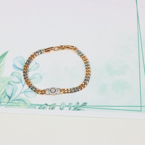 "Elegant Dual-Tone Rose Gold & Silver Bracelet with CZ Centerpiece, XPBL0838 - Picture 11 of 11